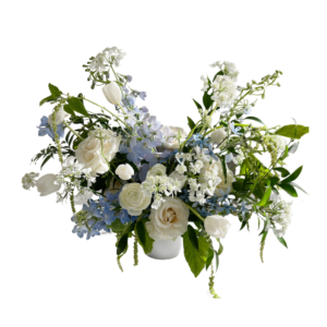 Light Blue Touch Flowers in Large Ceramic Cylinder Vase